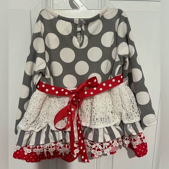 Counting Daisies Girls Mixed Print Tiered Ruffle Polka Dot Lace Dress Sz 24 mos - Picture 5 of 9